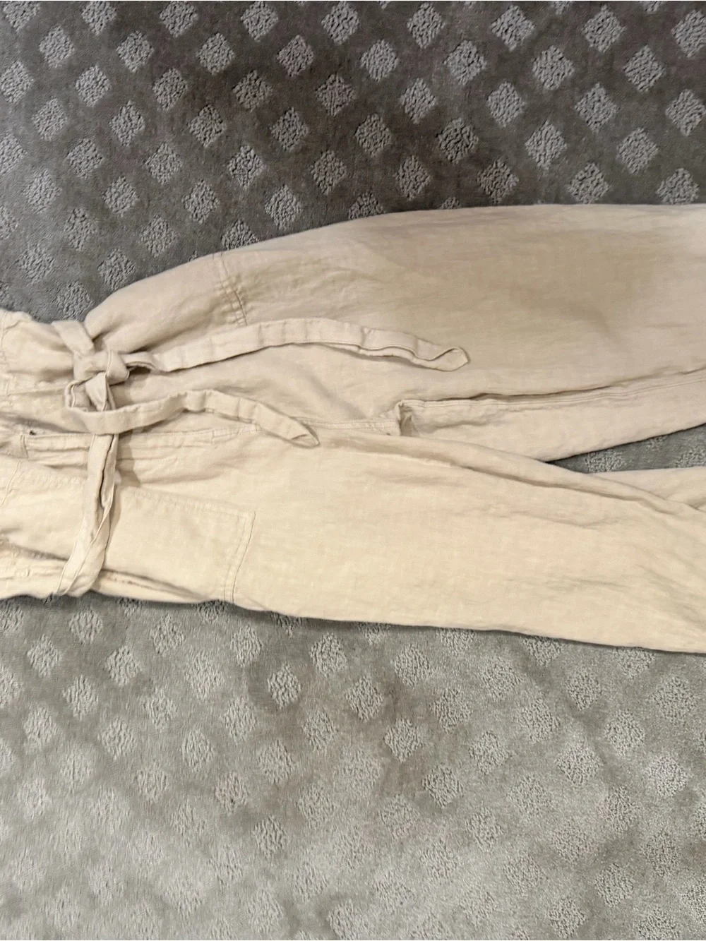 Light Beige Drawstring Linen jumpsuit for women